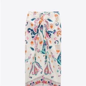 Zara printed linen midi skirt